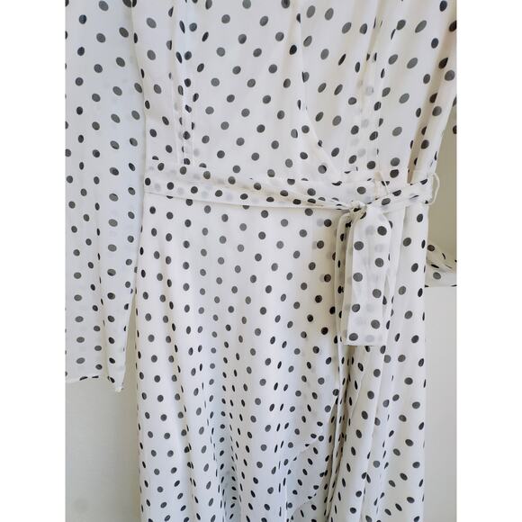 Betsey Johnson Wrap Dress Polka Dot White & Black High-Low Layered Sheer Lined 2 - Picture 3 of 11